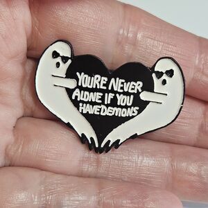 You're Never Alone If You Have Demons Heart Ghost Punk Brooch Retro Pin